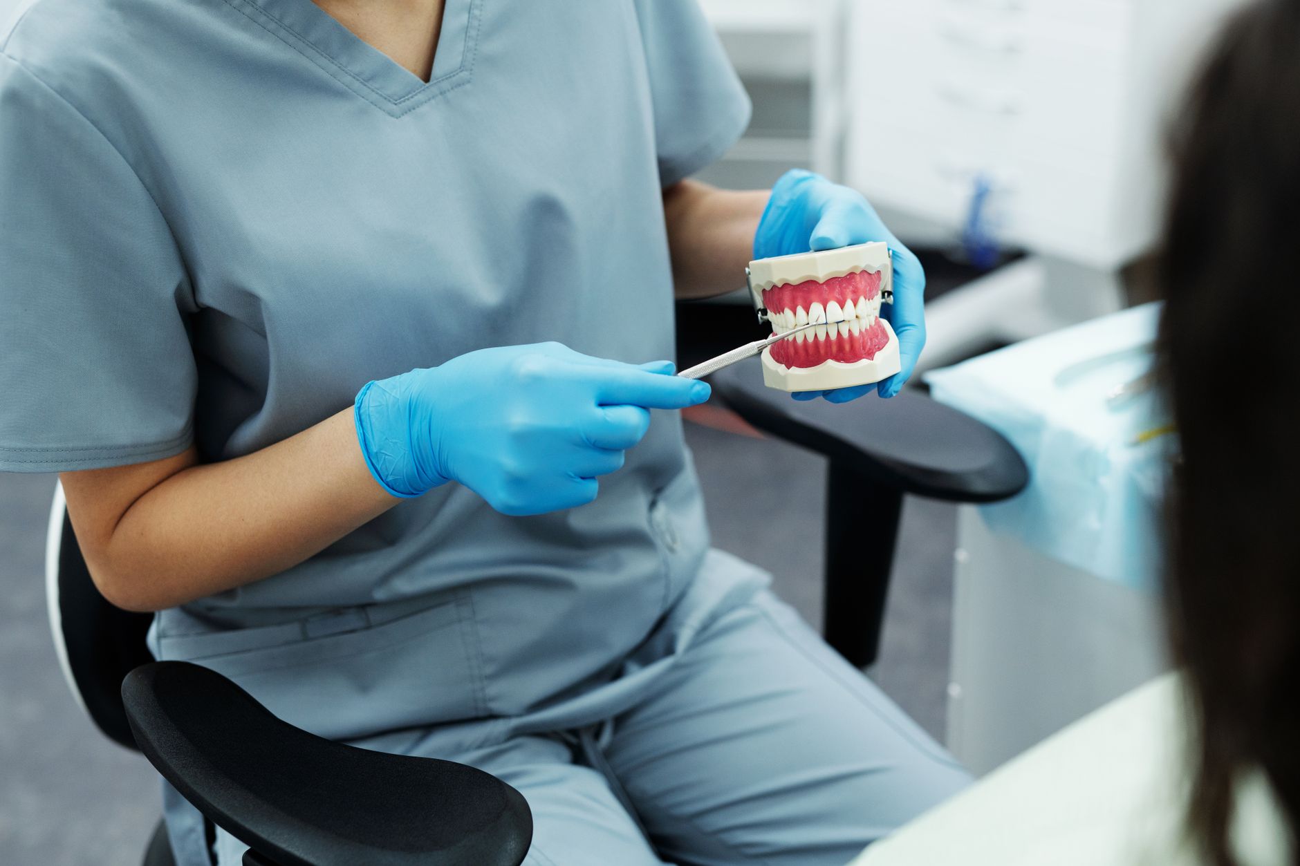 dentist explaining dental crown