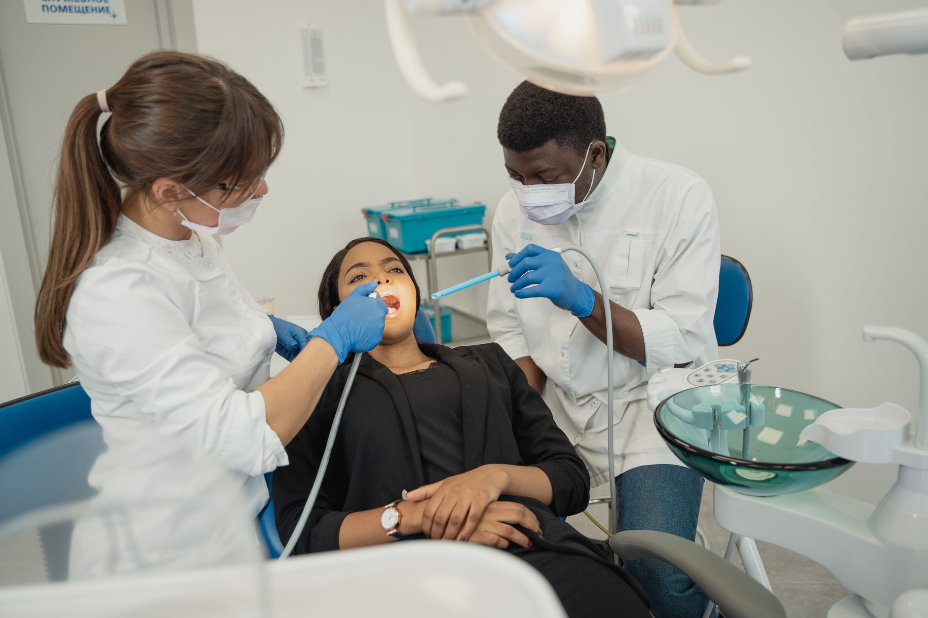 dental team in bright clinic